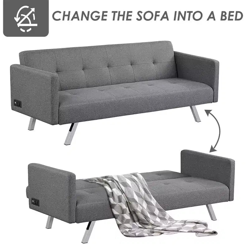 Canapé-lit futon convertible avec ports USB et multiprise