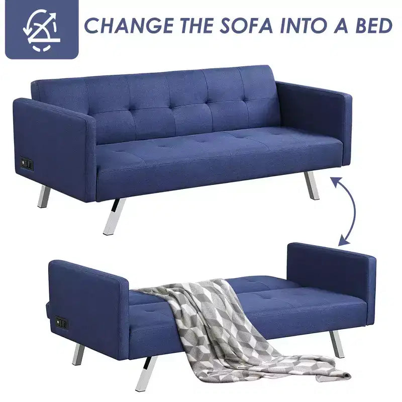 Canapé-lit futon convertible avec ports USB et multiprise